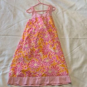 Girls Lilly Pulitzer pink and Orange one button back sundress.